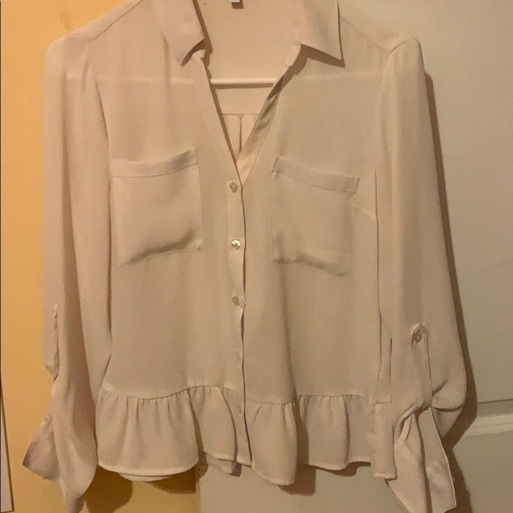 Express White Ruffle Portofino Shirt